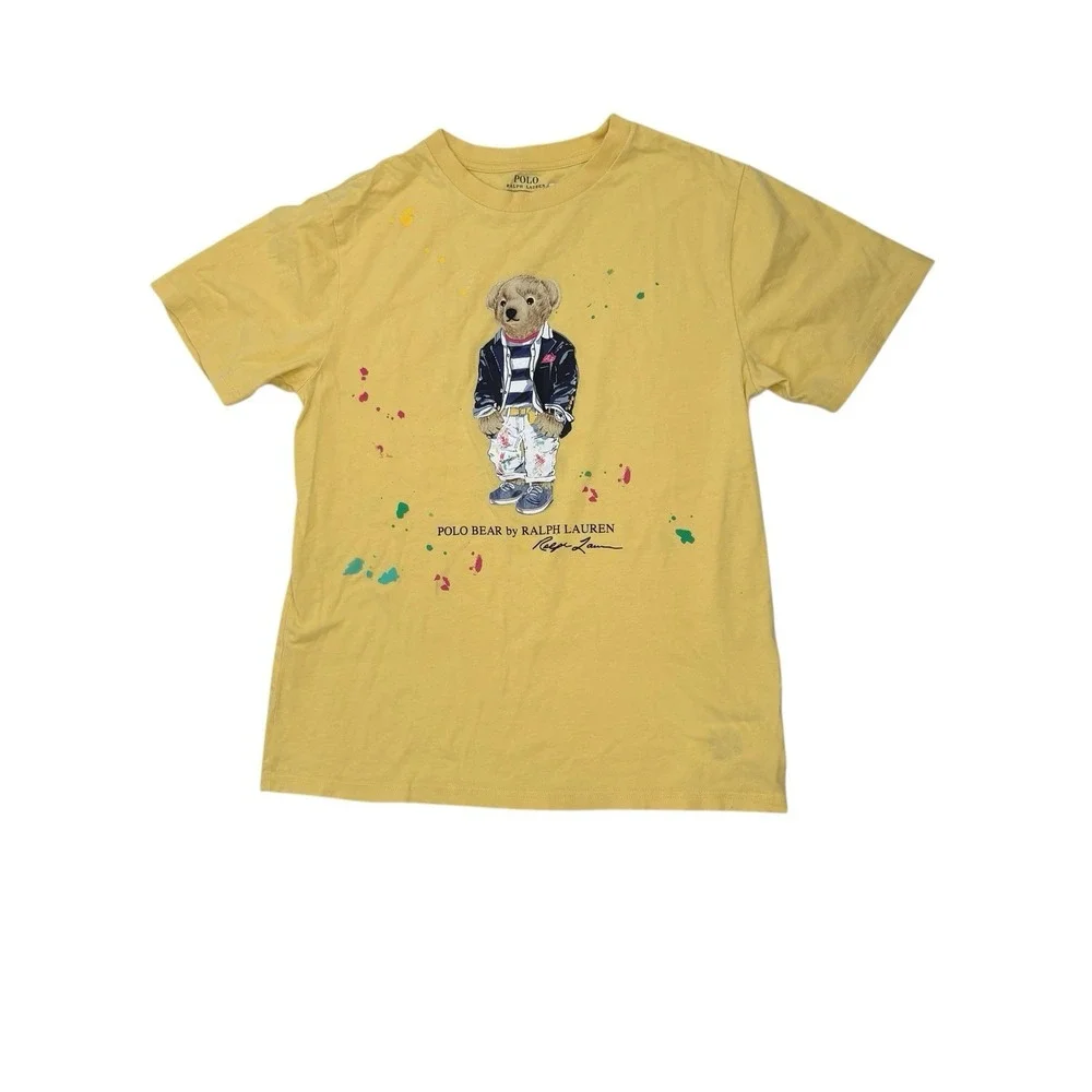 Polo Ralph Lauren Youth Shirt L Polo Bear Crewneck Yellow Preppy Short Sleeve‎
